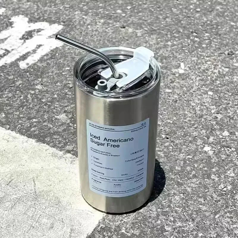 Thermos Cup Portable 304 Stainless Steel Coffee Mug Thermal Leak-proof Water Bottle with Straw Insulated Bottle Drinkware